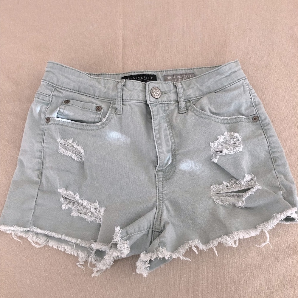 Aeropostale.Distressed colored denim.High-Waisted Shorty.